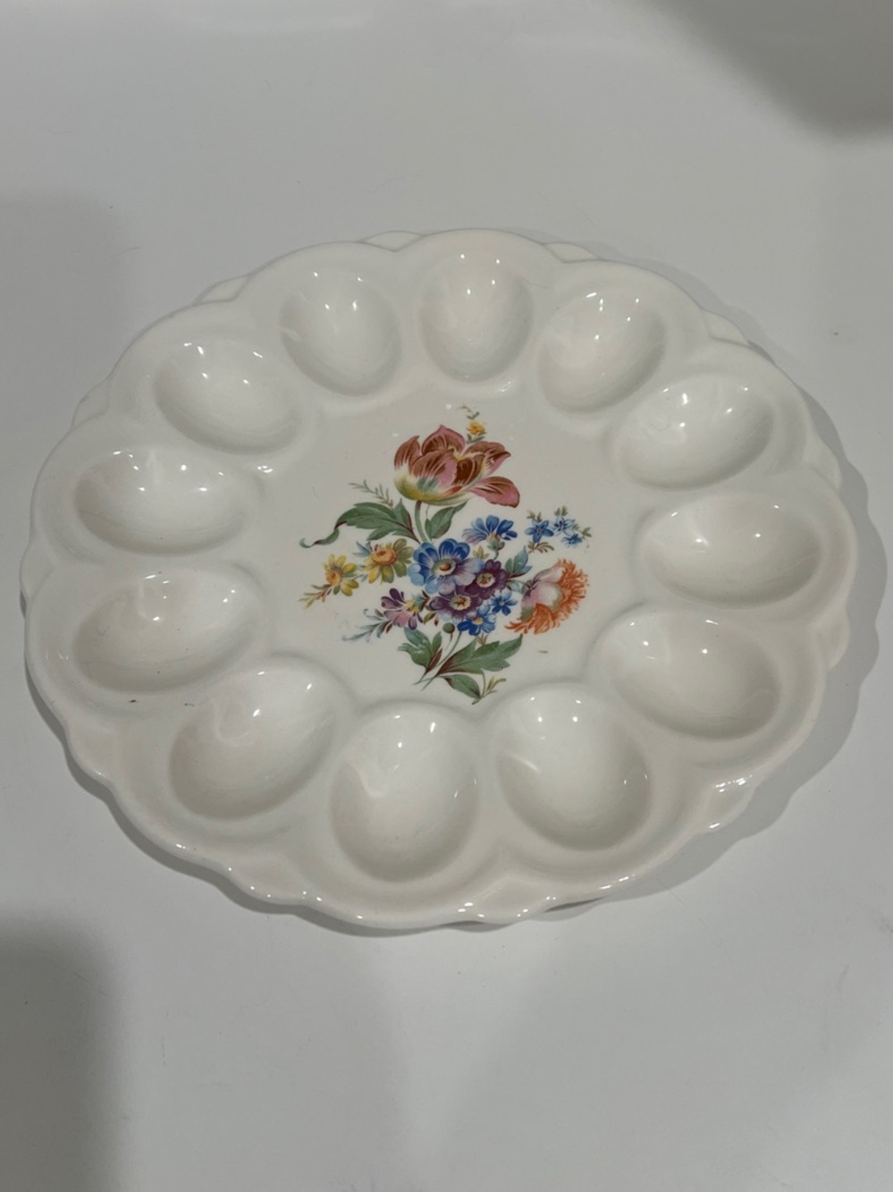 Vintage White Floral Ceramic Deviled Egg Platter